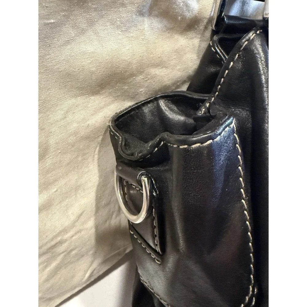 Michael Kors Black Leather Satchel Top Handle Bag Silver Hardware A-0807